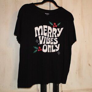 Old Navy "Merry Vibes Only"  black short-sleeve tee Christmas Holiday top M